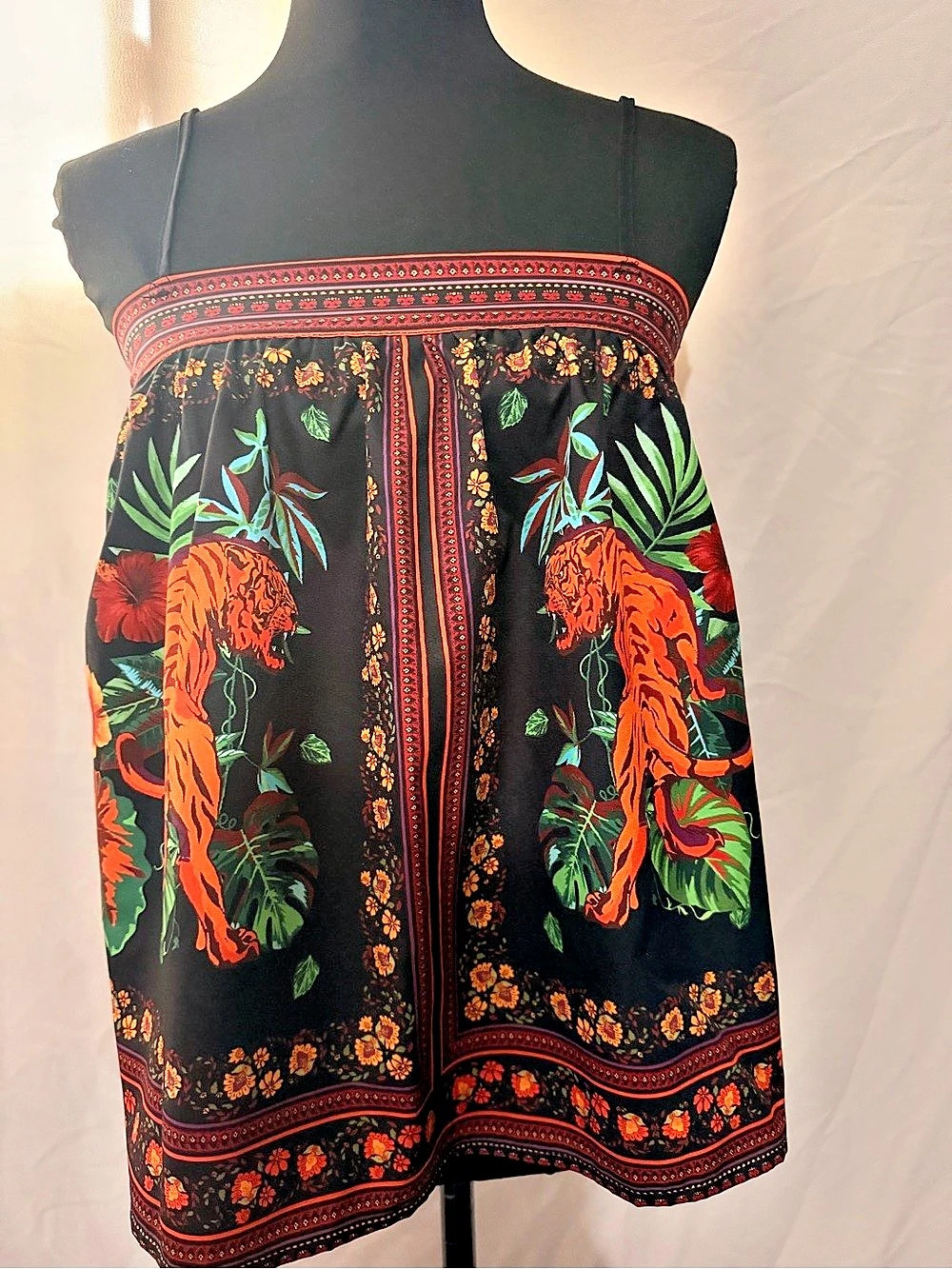 NWOT tropical print  in Black & Red/ Orange top.